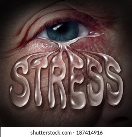 Human Stress Concept As An Eye Crying A Tear Drop That Is Shaped With Letters As A Metaphor For Mental Health Problems As Panic And Emotional Illness Based On Grief Or Chemical Imbalance As Anxiety.