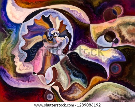 Human Texture series. Interplay of human face, rich colors, organic textures, flowing curves on the subject of inner world, mind, soul and Nature