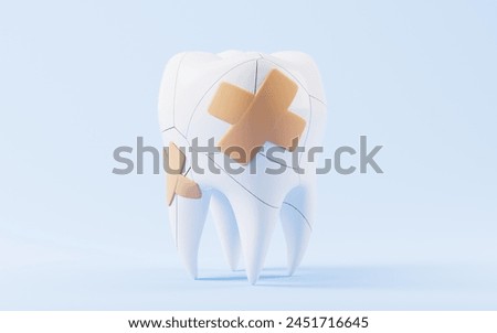 Human tooth model, tooth cracking, oral rehabilitation, 3d rendering. 3d illustration.