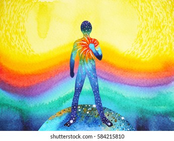 Human And Universe Power, Watercolor Painting, Chakra Reiki, Inspiration Abstract Thought, World, Universe Inside Your Mind