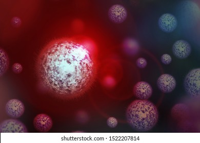 Human Virus, Flu, View Of A Virus Under A Microscope, Viral Disease Outbreak. Infectious Disease. 3d Rendering