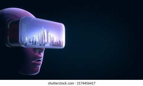 human wearing VR Glasses looking at the hologram of the city. 3D rendering. - Powered by Shutterstock