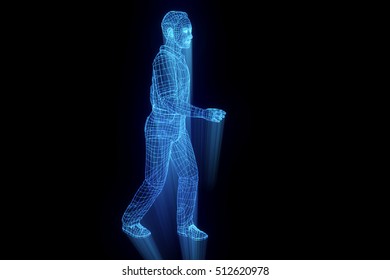 Human Wireframe Hologram In Motion. Nice 3D Rendering
