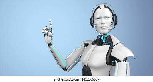 Humanoid robot as a callbot with a headset. 3d illustration.