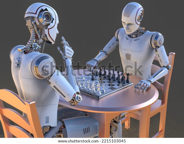 Humanoid robot playing
chess, conceptual 3D illustration. Sicilian defence chess opening.
Artificial intelligence, futuristic chess game. Chess computer
training
concept