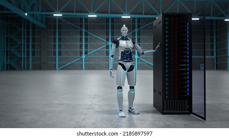 Humanoid Robot Server Rack Hall 3d Stock Illustration 2185897597 ...