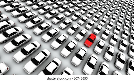 Hundreds of Cars, One Red! - Powered by Shutterstock