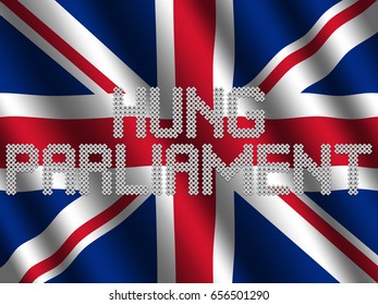 Hung Parliament Text Of Votes On Rippled British Flag Illustration