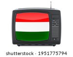 Hungarian Television concept. TV set with flag of Hungary. 3D rendering isolated on white background
