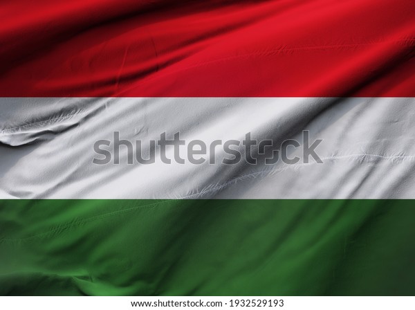 Hungary  flag blowing in the\
wind. Background texture. Budapest. 3d Illustration. 3d\
Render.