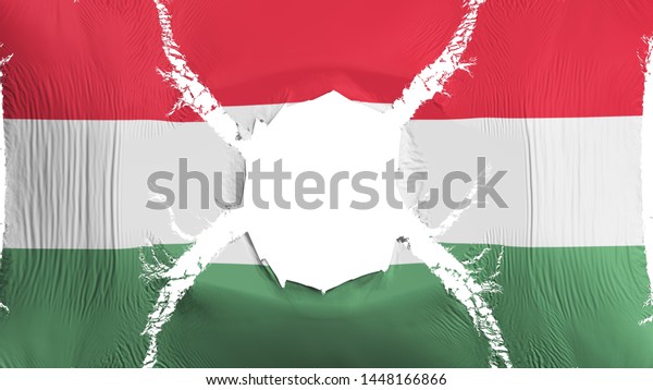 Hungary\
flag with a hole, white background, 3d\
rendering