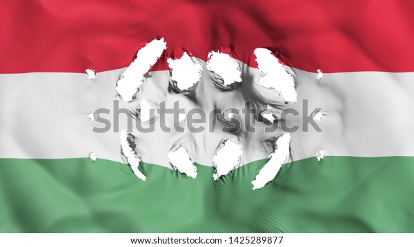 Hungary flag with a small holes, white\
background, 3d\
rendering