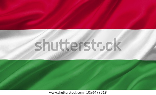 Hungary flag\
waving with the wind, 3D\
illustration.