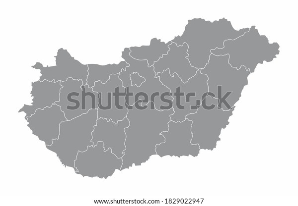 The Hungary map divided in counties and\
isolated on white\
background