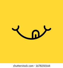 hungry or eating emoji face. flat cartoon simple style minimal logo graphic design isolated on yellow background. concept of delicious and good yummy food or yum-yum smile with tongue or glutton