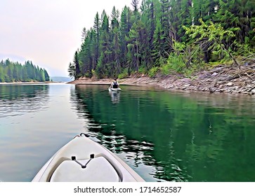 Hungry Horse Reservoir Montana kayaking lake reflections along edge - Powered by Shutterstock