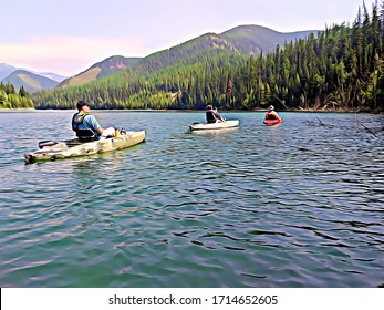 Hungry Horse Reservoir Montana kayaking lake group heading out to edge - Powered by Shutterstock