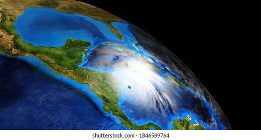 Hurricane Eta making Landfall in Nicaragua. Shot from Space. Elements of this 3D image are furnished by NASA.