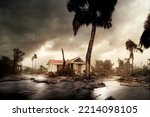 Hurricane, Florida after the hurricane. Broken houses, broken trees. 3d render	