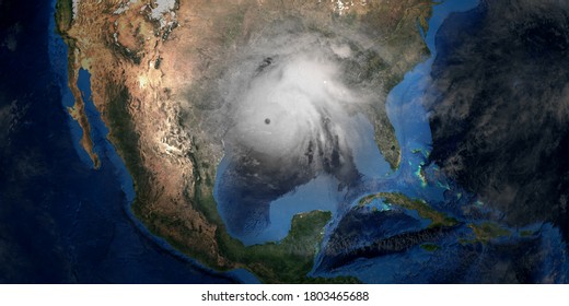 Hurricane Laura making Landfall in USA. Shot from Space. Elements of this 3D illustration are furnished by NASA.