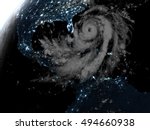 Hurricane Matthew at night from space approaching Florida. 3D illustration. Elements of this image furnished by NASA