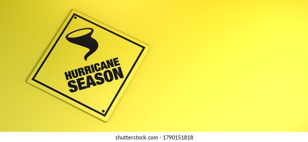 Hurricane Season Sign On Yellow Background. Banner. 3D Illustration.