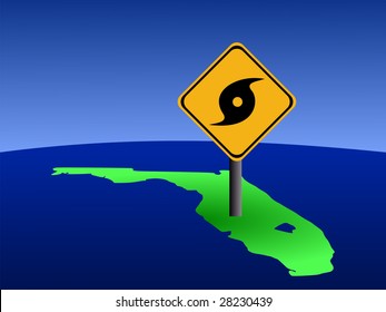 Hurricane Warning Sign On Florida Map Illustration JPEG