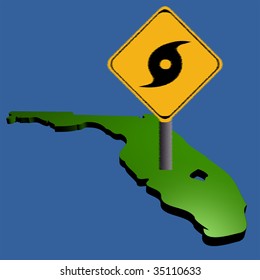 hurricane warning sign on Florida map illustration