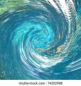A hurricane-like abstract that suggests debris being pulled into the vortex. Partial blur indicates speed. Rendered from a photo of a natural spring.