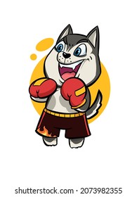 Husky Dog ​​mascot Illustration As Boxer