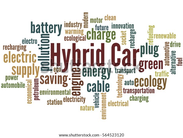 Hybrid\
car, word cloud concept on white background. \
