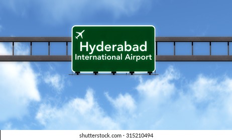 Hyderabad India Airport Highway Road Sign 3D Illustration