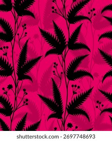 Hydrangea branches black hand drawing on yellow background seamless pattern for all prints.
