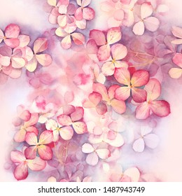 Hydrangea Pink Watercolor Seamless Pattern