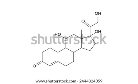 hydrocortisone molecule, structural chemical formula, ball-and-stick model, isolated image hormone cortisol