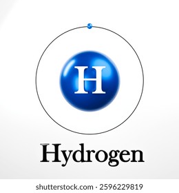 Hydrogen atom model showing electron orbit in blue design.