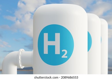 Hydrogen Gas Fuel Storage Tank. Renewable Energy Storage Unit  - 3d Rendering