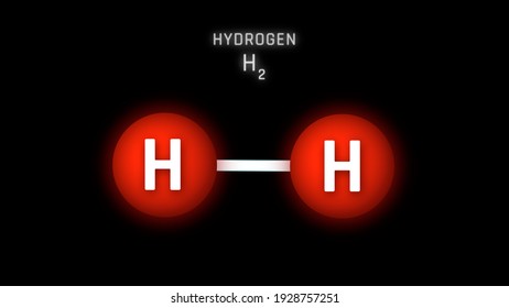 Hydrogen Molecular Structure Symbol Neon Glow And Futuristic On Black Background