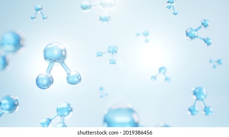 Hydrogen Molecule, Molecules Of Water Background, Abstract Background For Medical. 3d Rendering. 