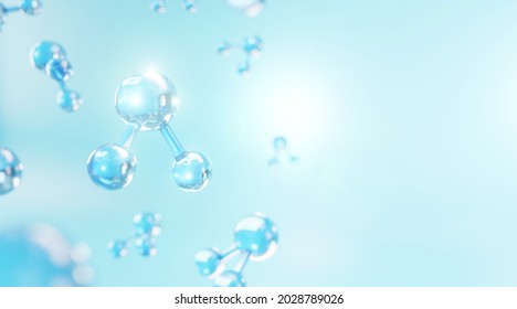 Hydrogen Molecule, Molecules Of Water Background, Abstract Background For Medical. 3d Rendering. 