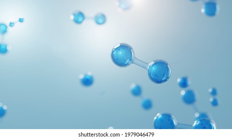 Hydrogen Molecule, New Green Energy Water Fuel Cell Future Hydrogen, 3D Rendering.