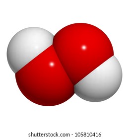 Hydrogen Peroxide (H2O2) Molecule, Chemical Structure. HOOH Is An Example Of A Reactive Oxygen Species (ROS). H2O2 Solutions Are Often Used In Bleach And Cleaning Agents.