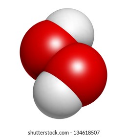 Hydrogen Peroxide (H2O2) Molecule, Chemical Structure. HOOH Is An Example Of A Reactive Oxygen Species (ROS). H2O2 Solutions Are Often Used In Bleach And Cleaning Agents.