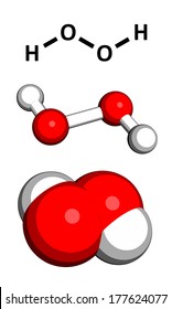 Hydrogen Peroxide (H2O2) Molecule. Example Of A Reactive Oxygen Species (ROS). H2O2 Solutions Are Often Used In Bleach And Cleaning Agents.