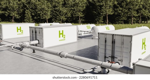 Hydrogen production facility. 3D render. 3D Illustration
