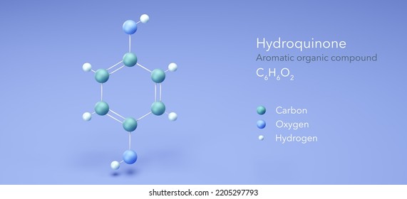 Hydroquinone, Molecular Structures, Aromatic Organic Compound, 3d Model, Structural Chemical Formula And Atoms With Color Coding