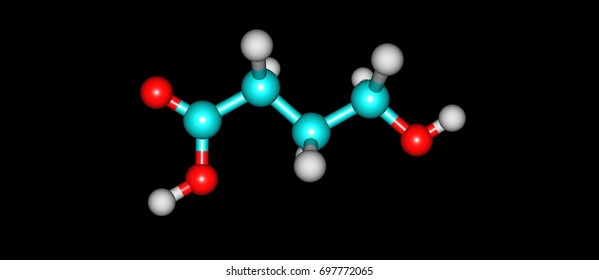 Hydroxybutyric Acid Or GHB Or 4-hydroxybutanoic Acid Is A Naturally Occurring Neurotransmitter And A Psychoactive Drug. It Is A Precursor To GABA, Glutamate, And Glycine. 3d Illustration