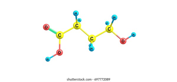 Hydroxybutyric Acid Or GHB Or 4-hydroxybutanoic Acid Is A Naturally Occurring Neurotransmitter And A Psychoactive Drug. It Is A Precursor To GABA, Glutamate, And Glycine. 3d Illustration