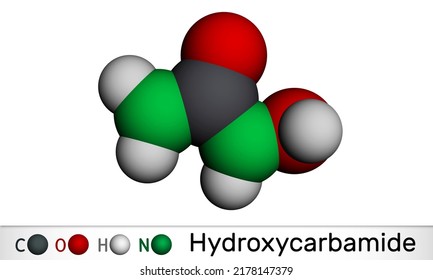 Hydroxycarbamide, Hydroxyurea Molecule. It Is Antimetabolite Drug To Treat Sickle Cell Anemia Crisis. Molecular Model. 3D Rendering. Illustration