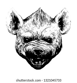 Hyena portrait. Hyena roaring illustration.
